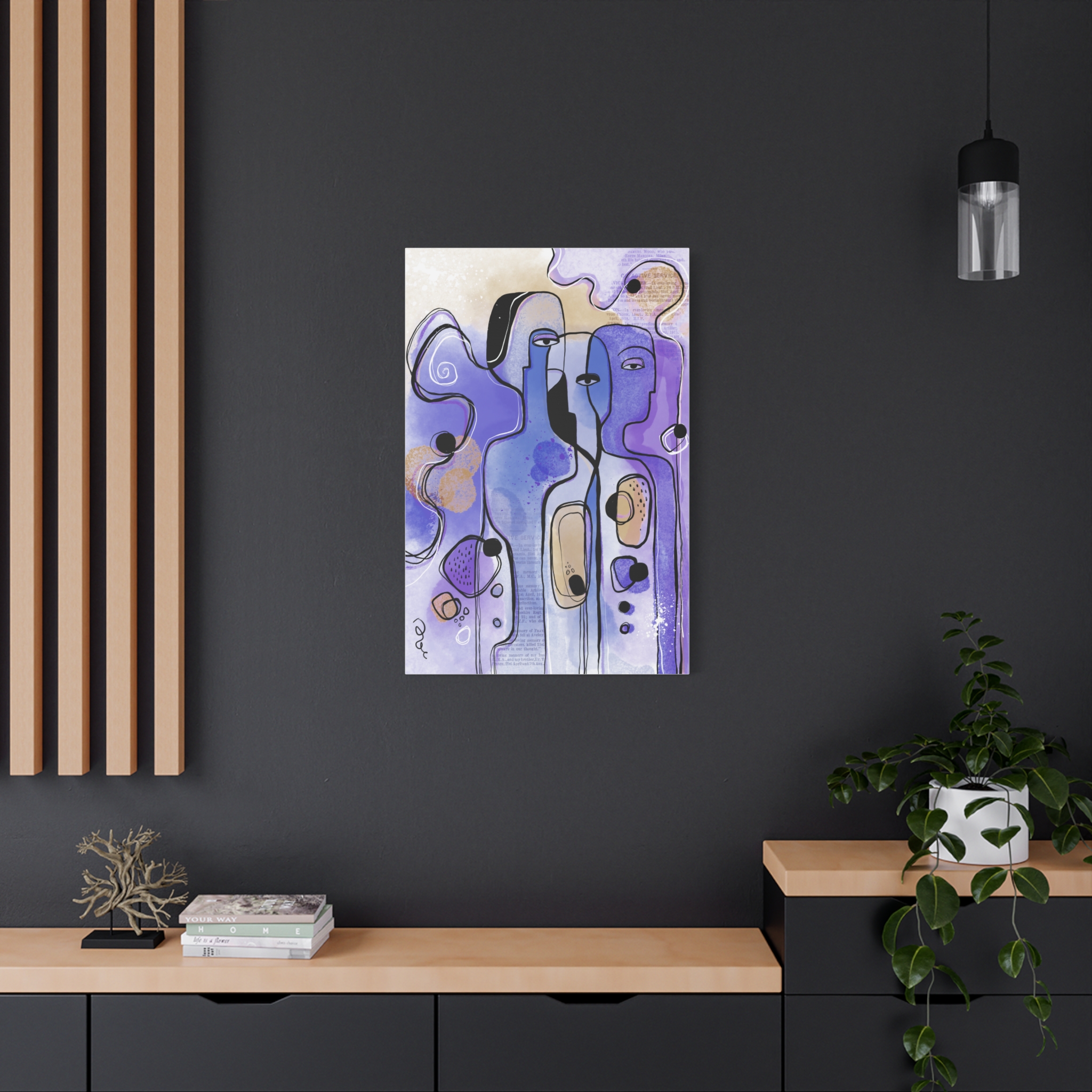 Abstract Purple Figures Matte Canvas Art - Stretched Wall Decor