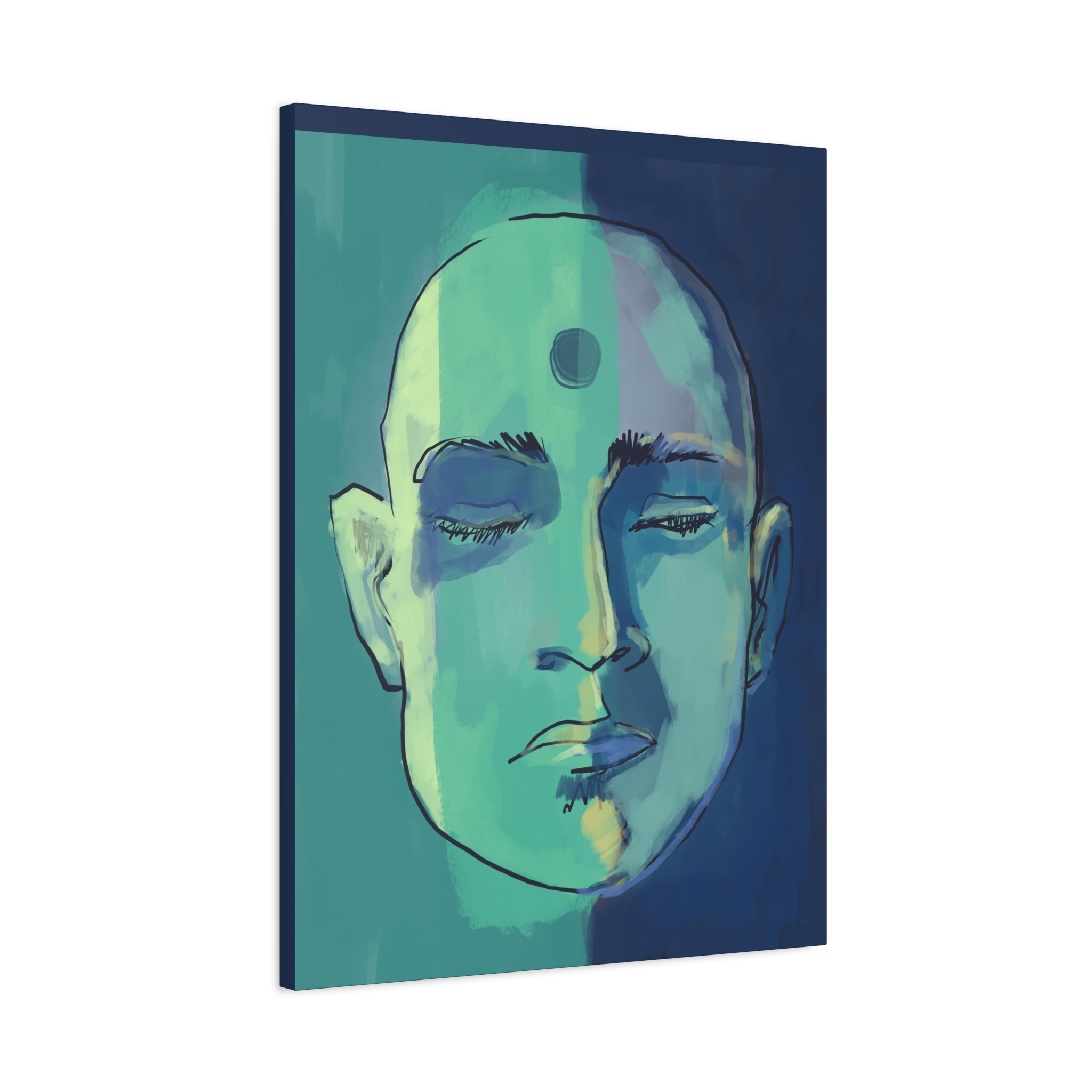 Meditative Face Canvas Art — Blue-Green Spiritual Portrait (Matte Stretched) - Image 18