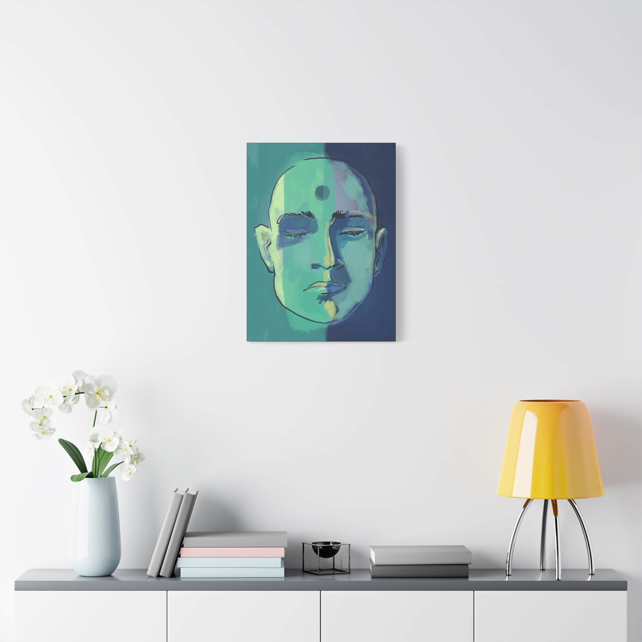Meditative Face Canvas Art — Blue-Green Spiritual Portrait (Matte Stretched) - Image 15