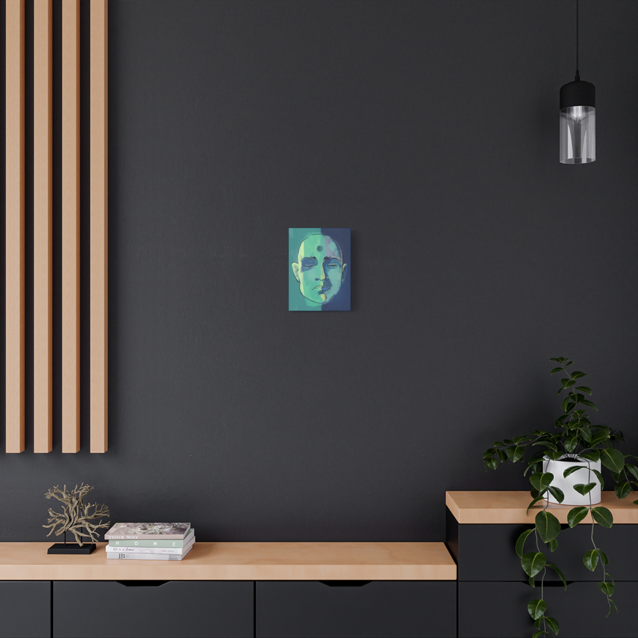Meditative Face Canvas Art — Blue-Green Spiritual Portrait (Matte Stretched) - Image 8