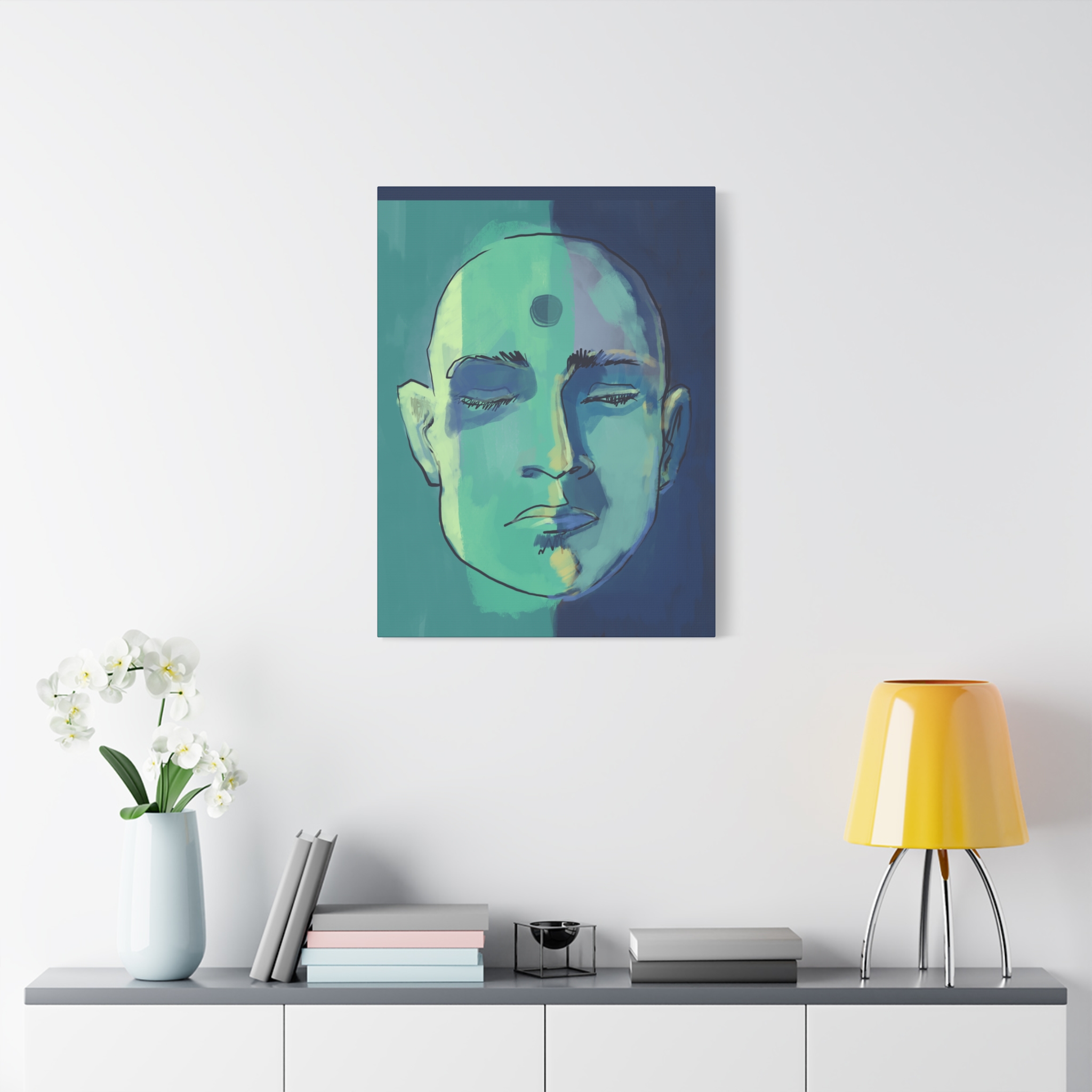 Meditative Face Canvas Art — Blue-Green Spiritual Portrait (Matte Stretched) - Image 19