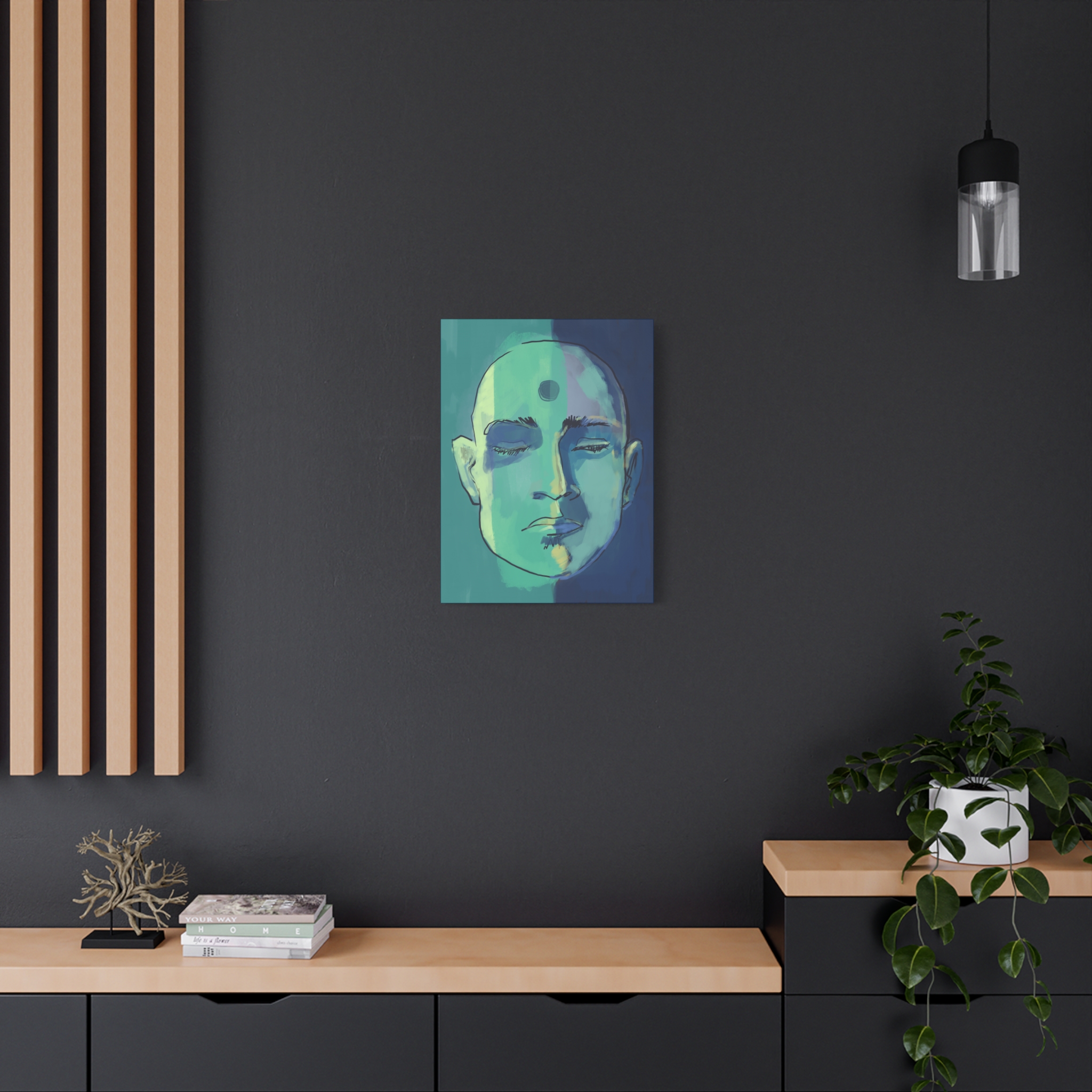 Meditative Face Canvas Art — Blue-Green Spiritual Portrait (Matte Stretched) - Image 16