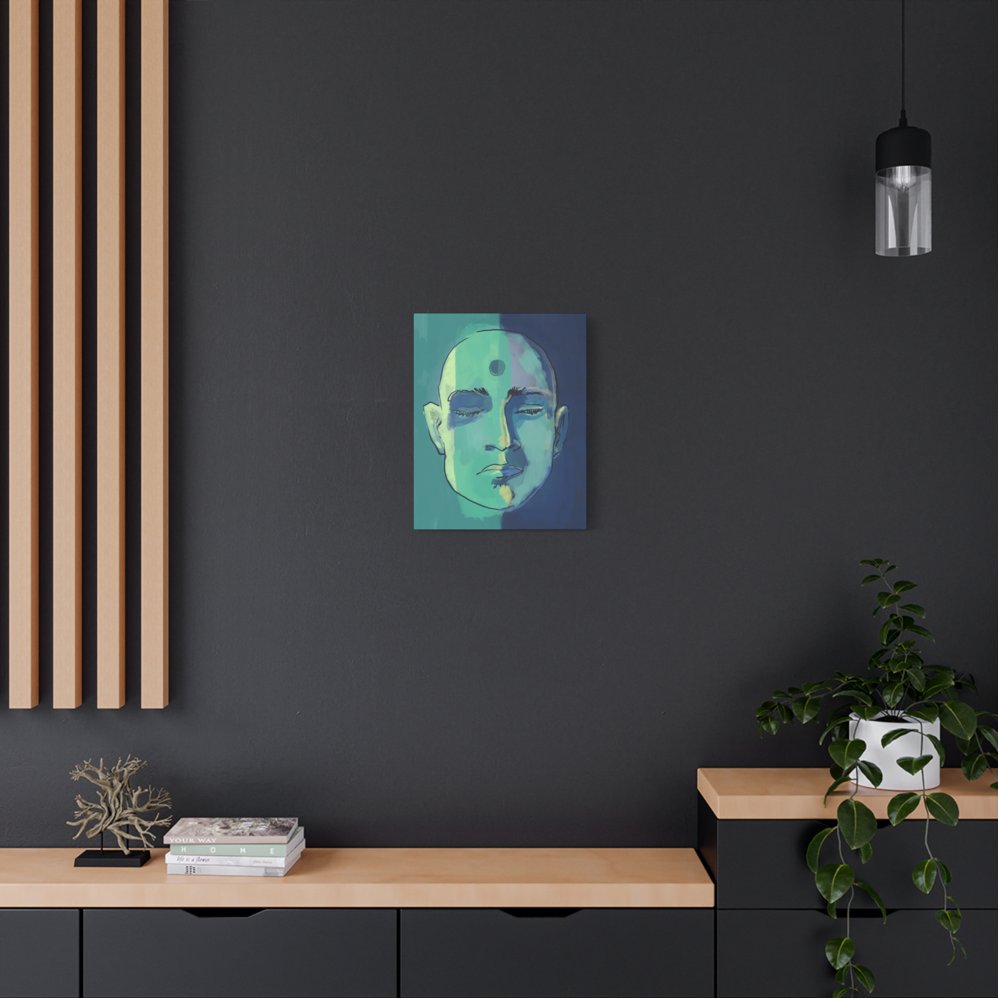 Meditative Face Canvas Art — Blue-Green Spiritual Portrait (Matte Stretched) - Image 12