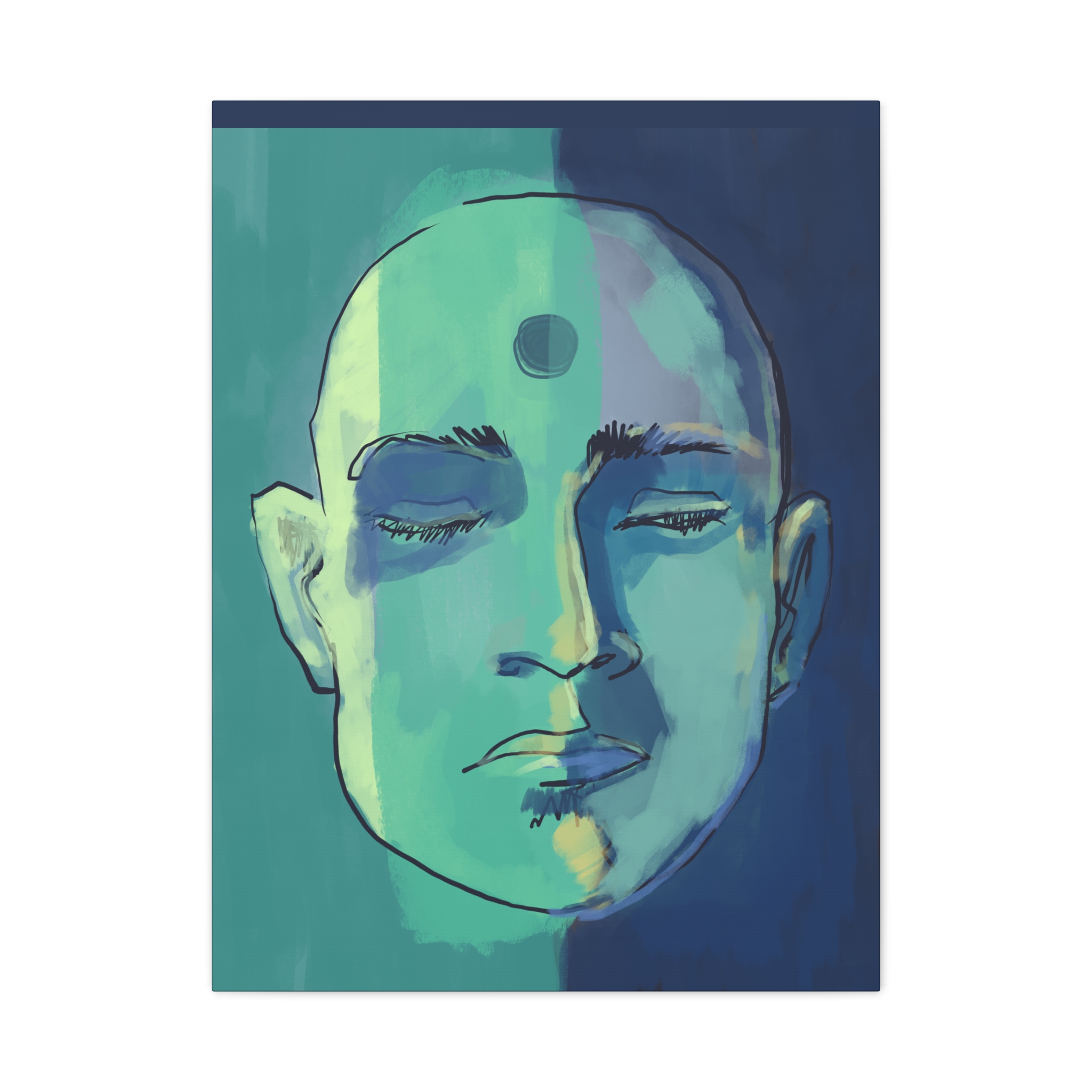 Meditative Face Canvas Art — Blue-Green Spiritual Portrait (Matte Stretched) - Image 17