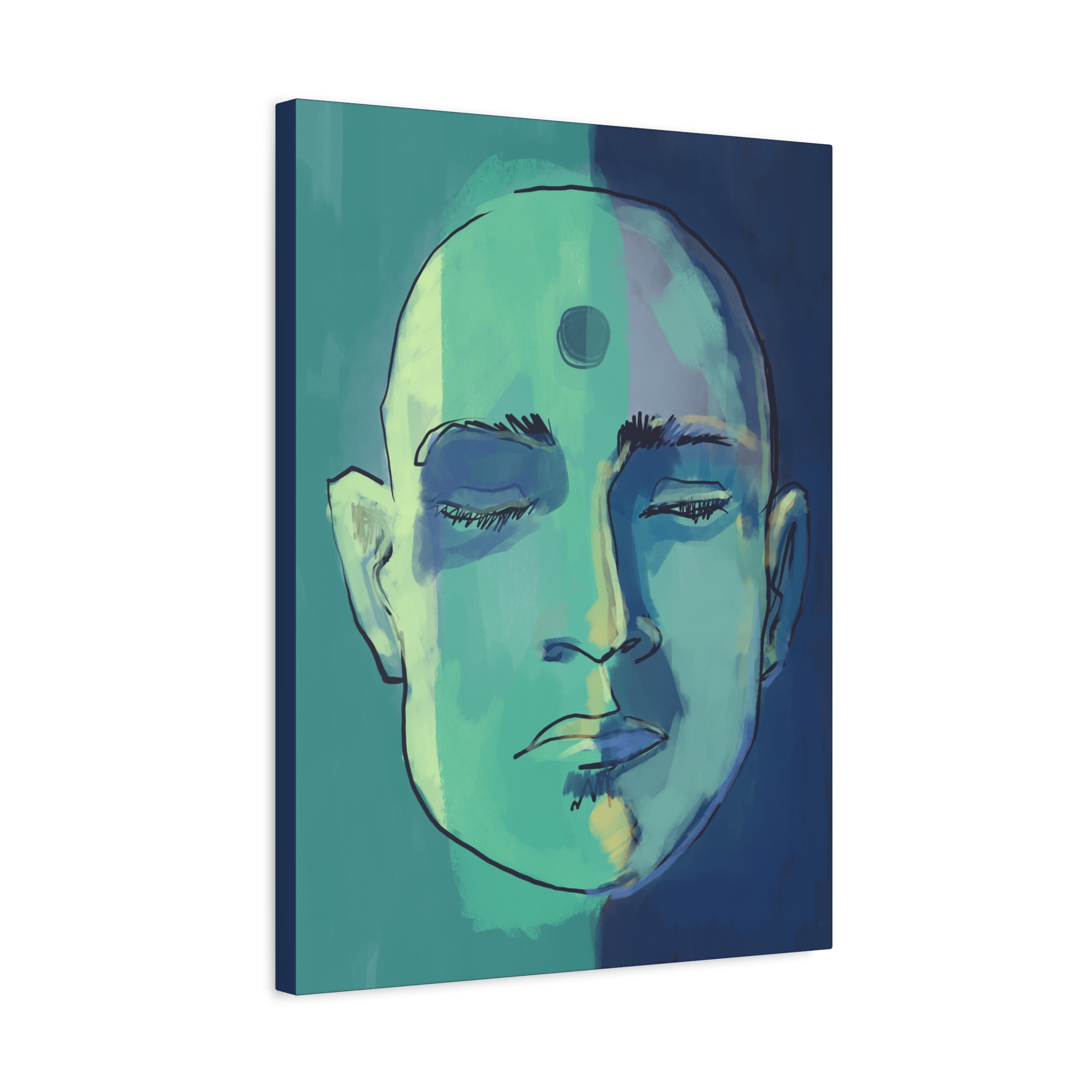 Meditative Face Canvas Art — Blue-Green Spiritual Portrait (Matte Stretched) - Image 14