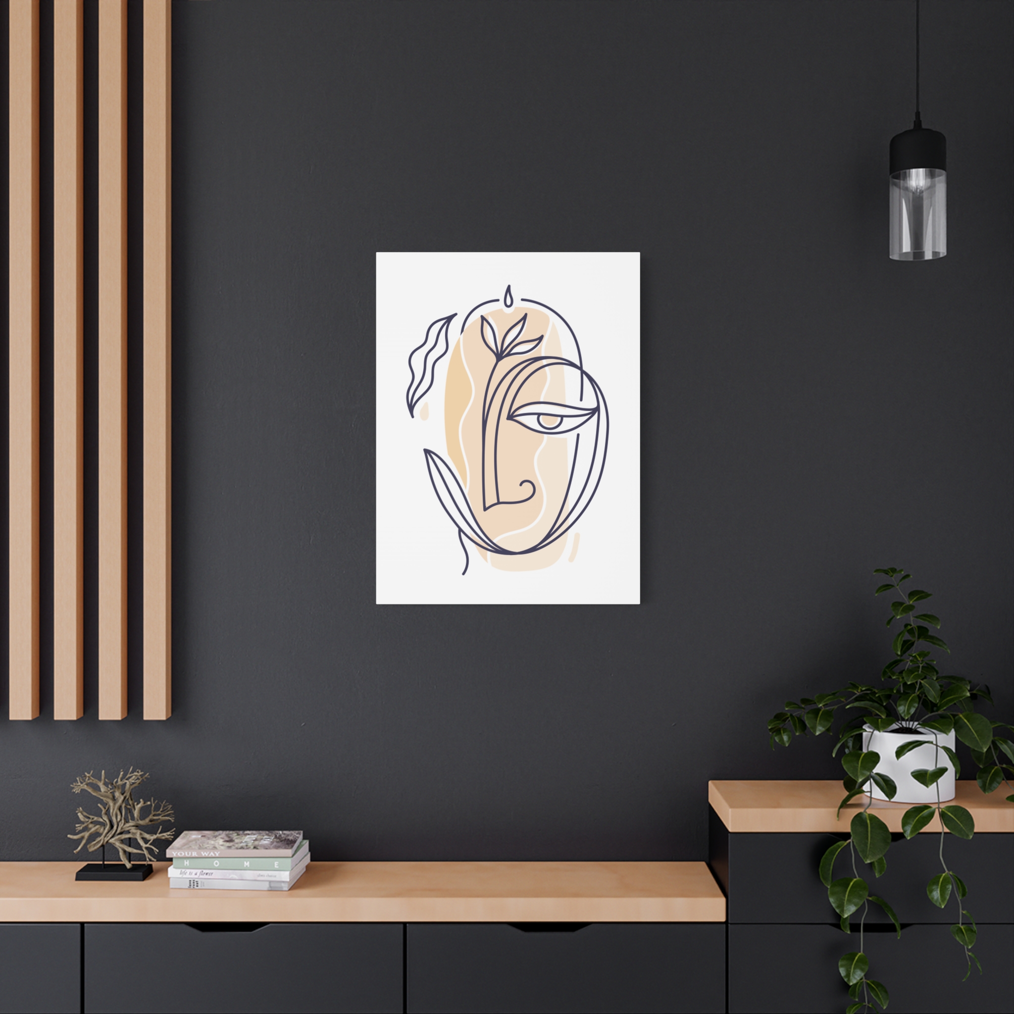 Abstract Line Art Face Canvas – Minimal Botanical Wall Art - Image 4