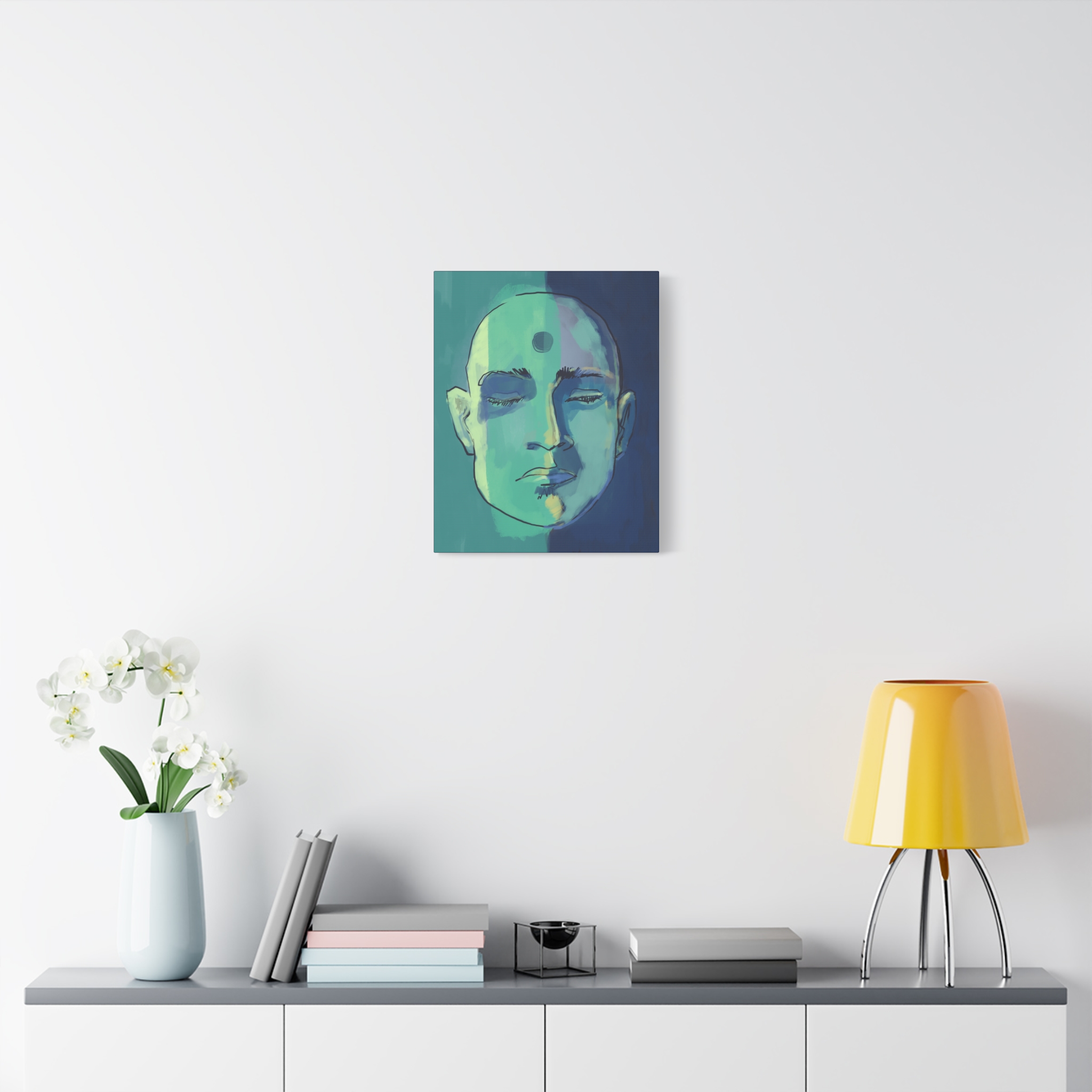 Meditative Face Canvas Art — Blue-Green Spiritual Portrait (Matte Stretched) - Image 11