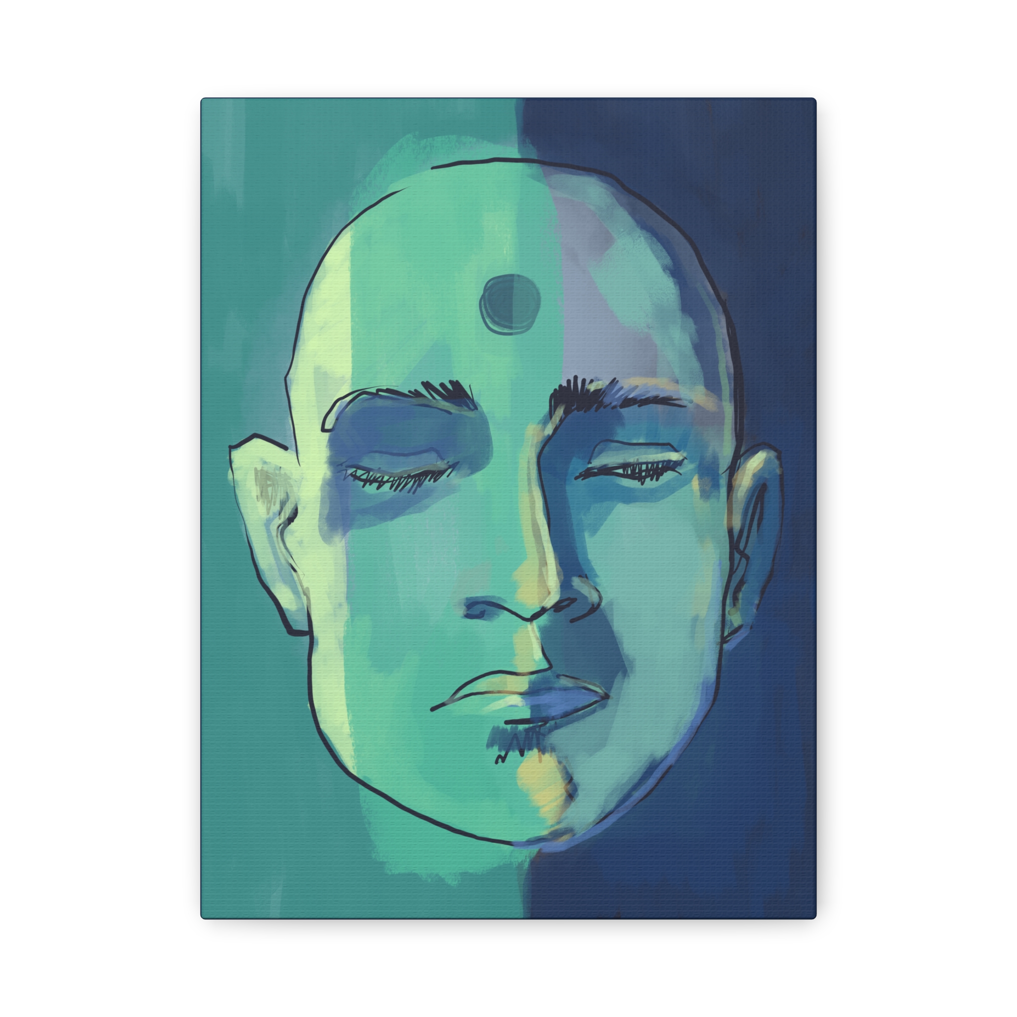Meditative Face Canvas Art — Blue-Green Spiritual Portrait (Matte Stretched) - Image 5