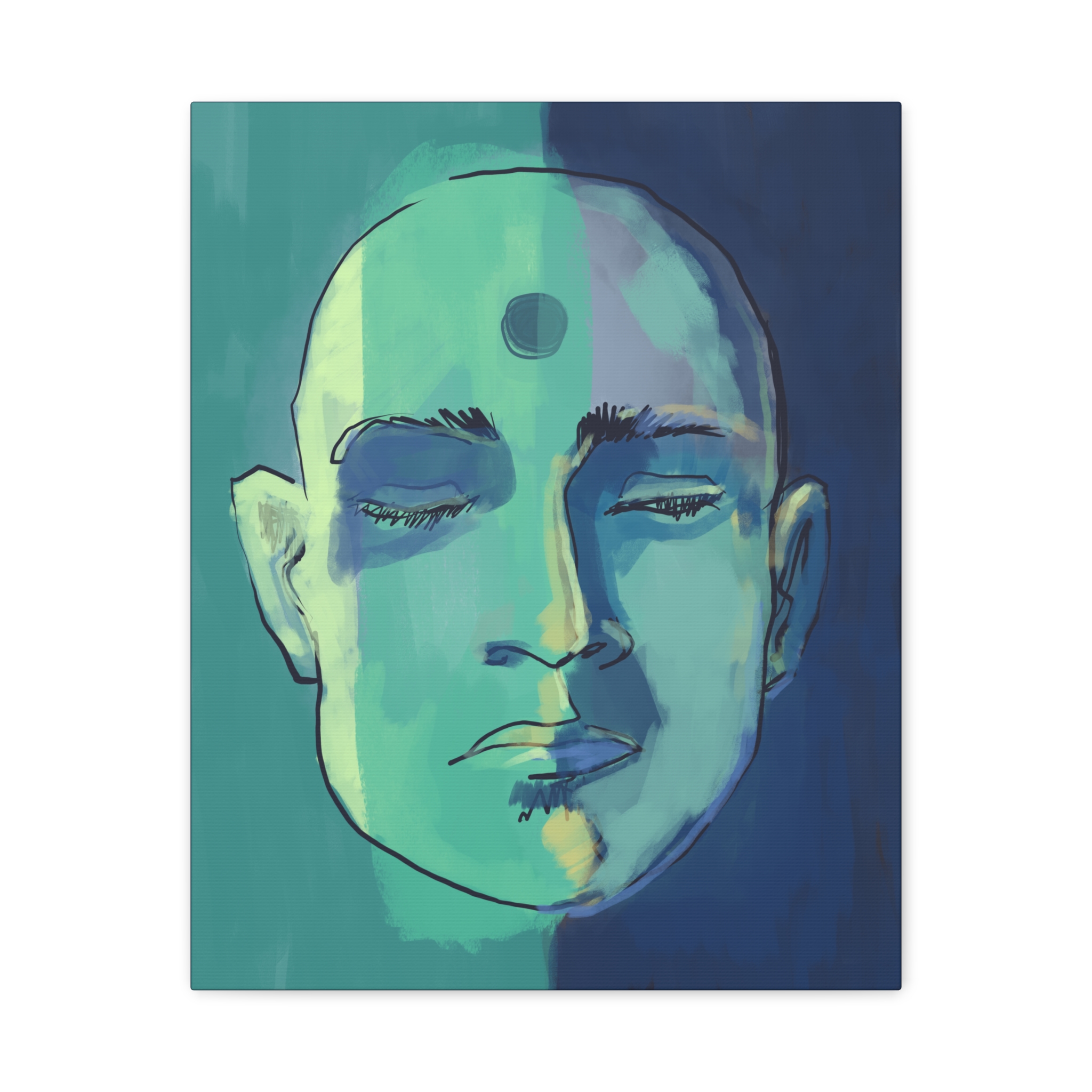 Meditative Face Canvas Art — Blue-Green Spiritual Portrait (Matte Stretched) - Image 9