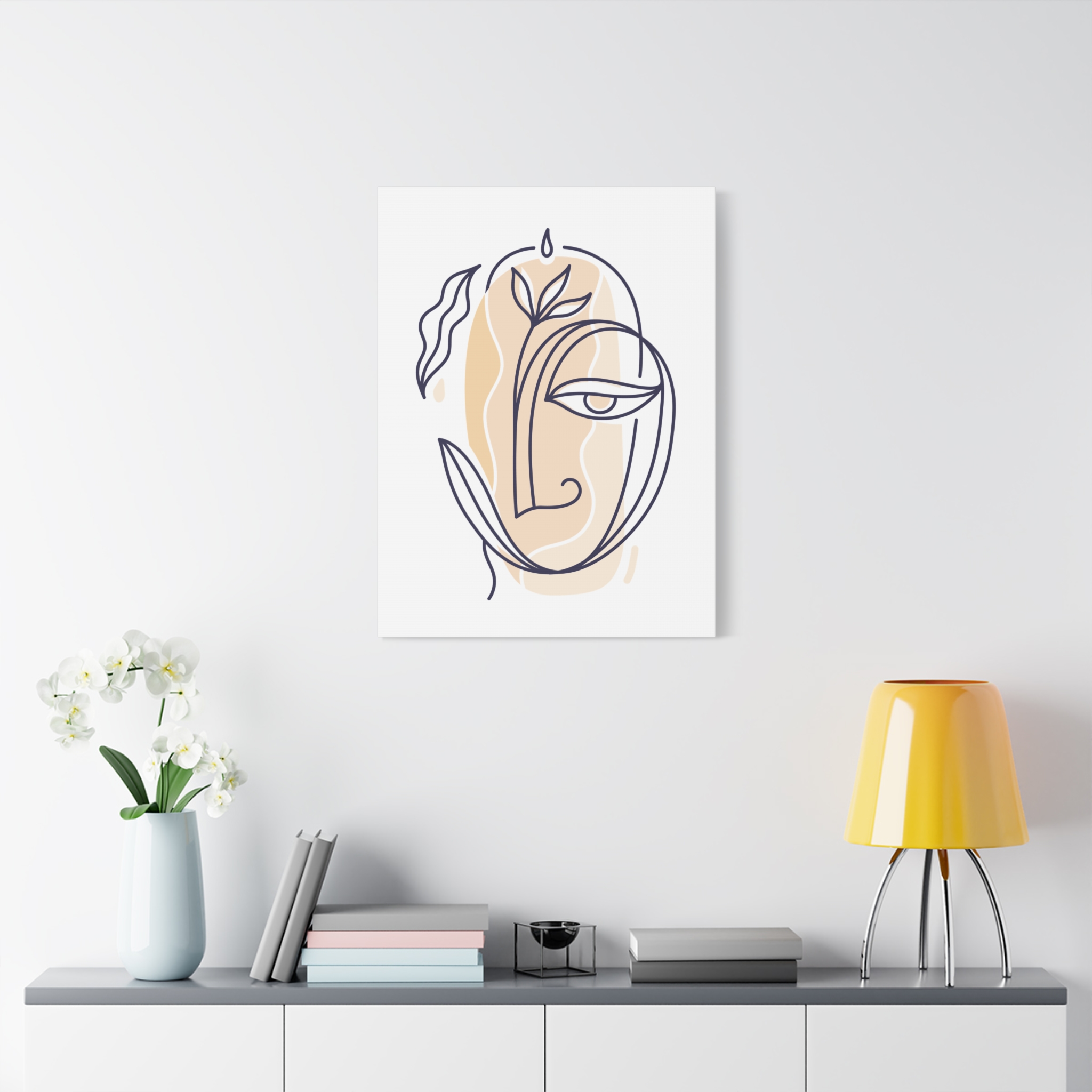 Abstract Line Art Face Canvas – Minimal Botanical Wall Art