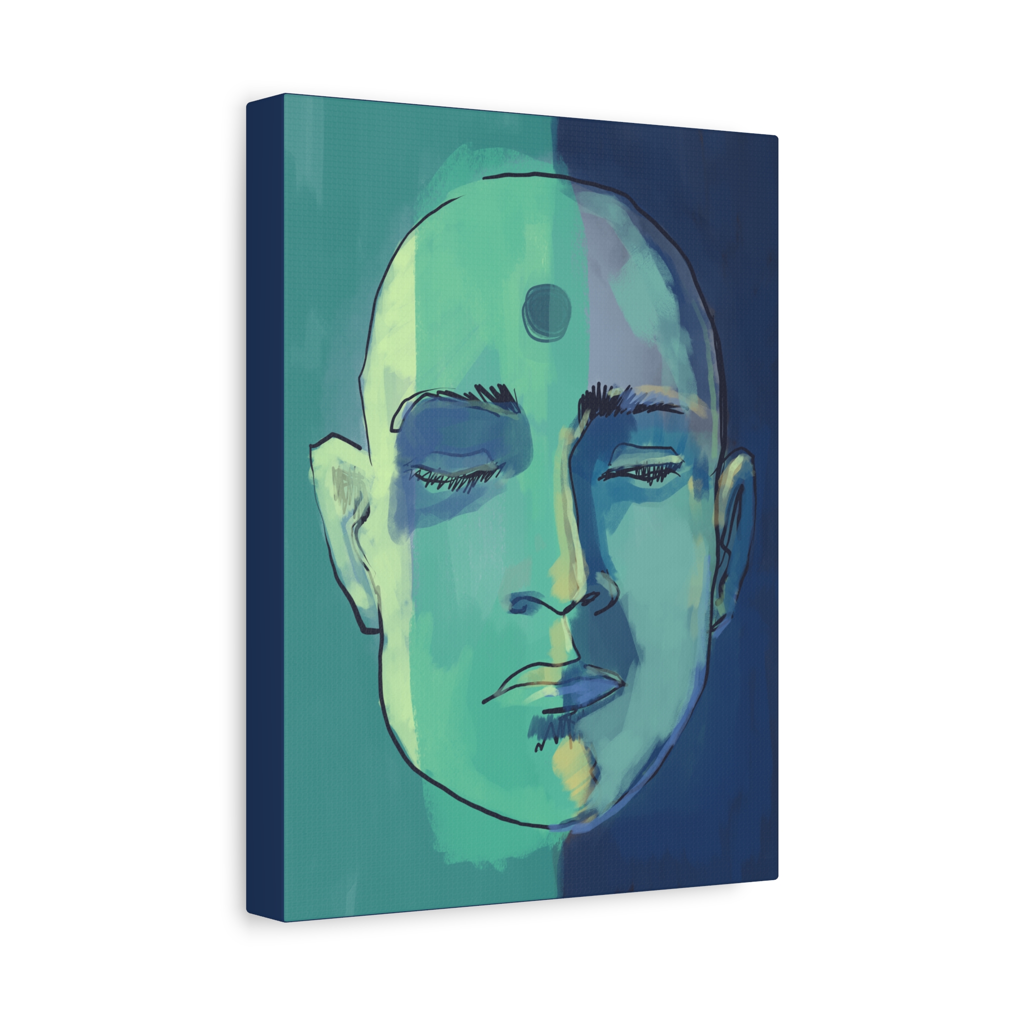 Meditative Face Canvas Art — Blue-Green Spiritual Portrait (Matte Stretched) - Image 6