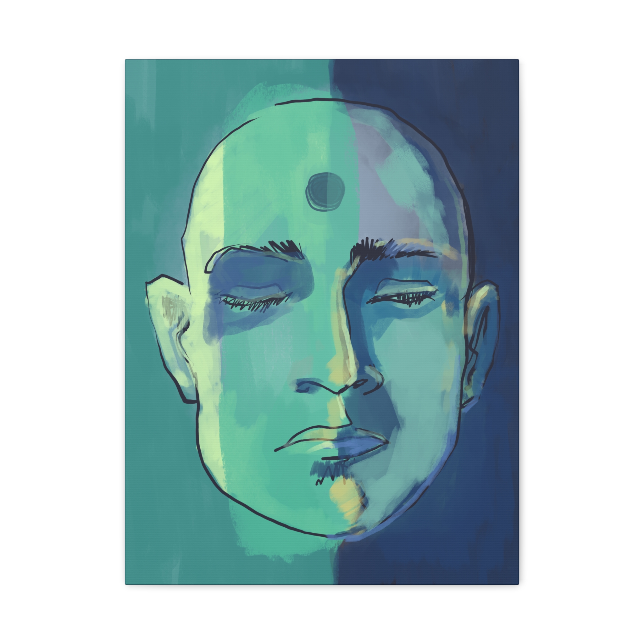 Meditative Face Canvas Art — Blue-Green Spiritual Portrait (Matte Stretched) - Image 13
