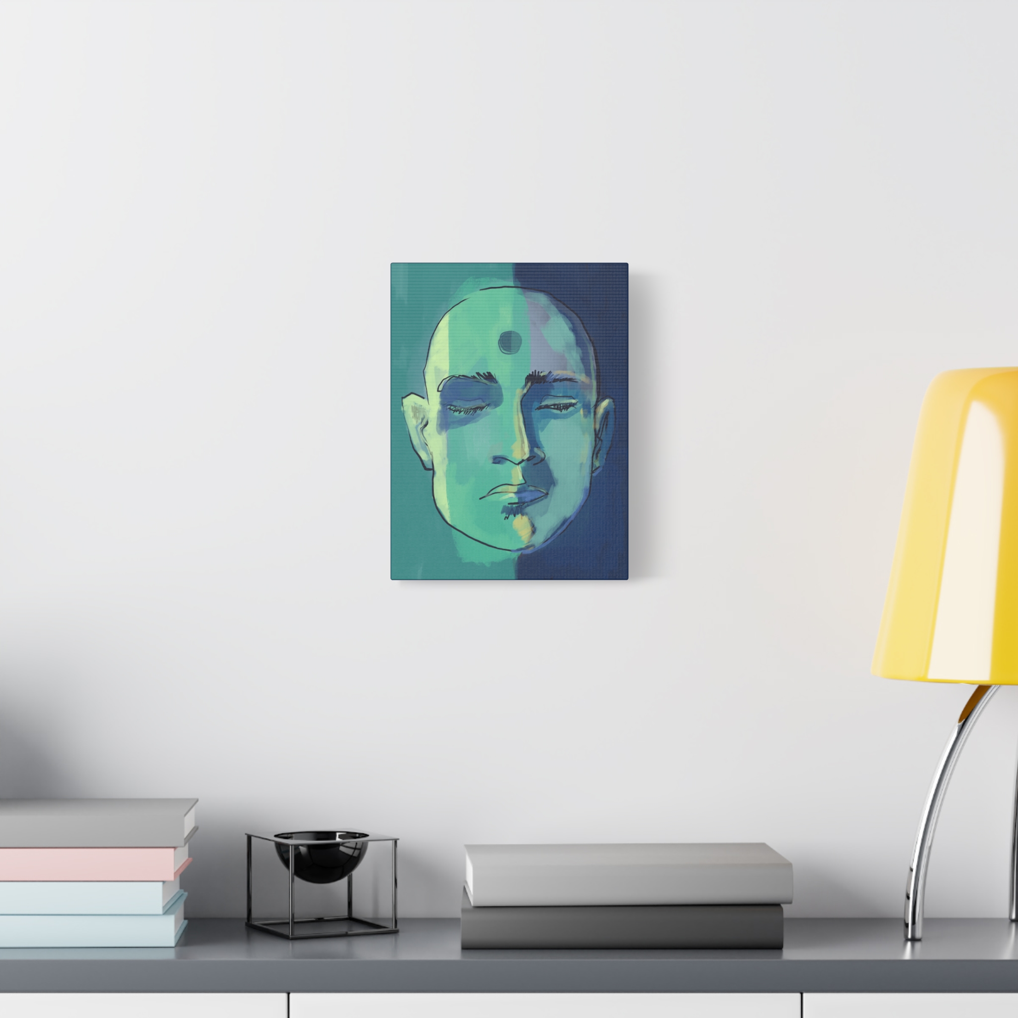 Meditative Face Canvas Art — Blue-Green Spiritual Portrait (Matte Stretched) - Image 7