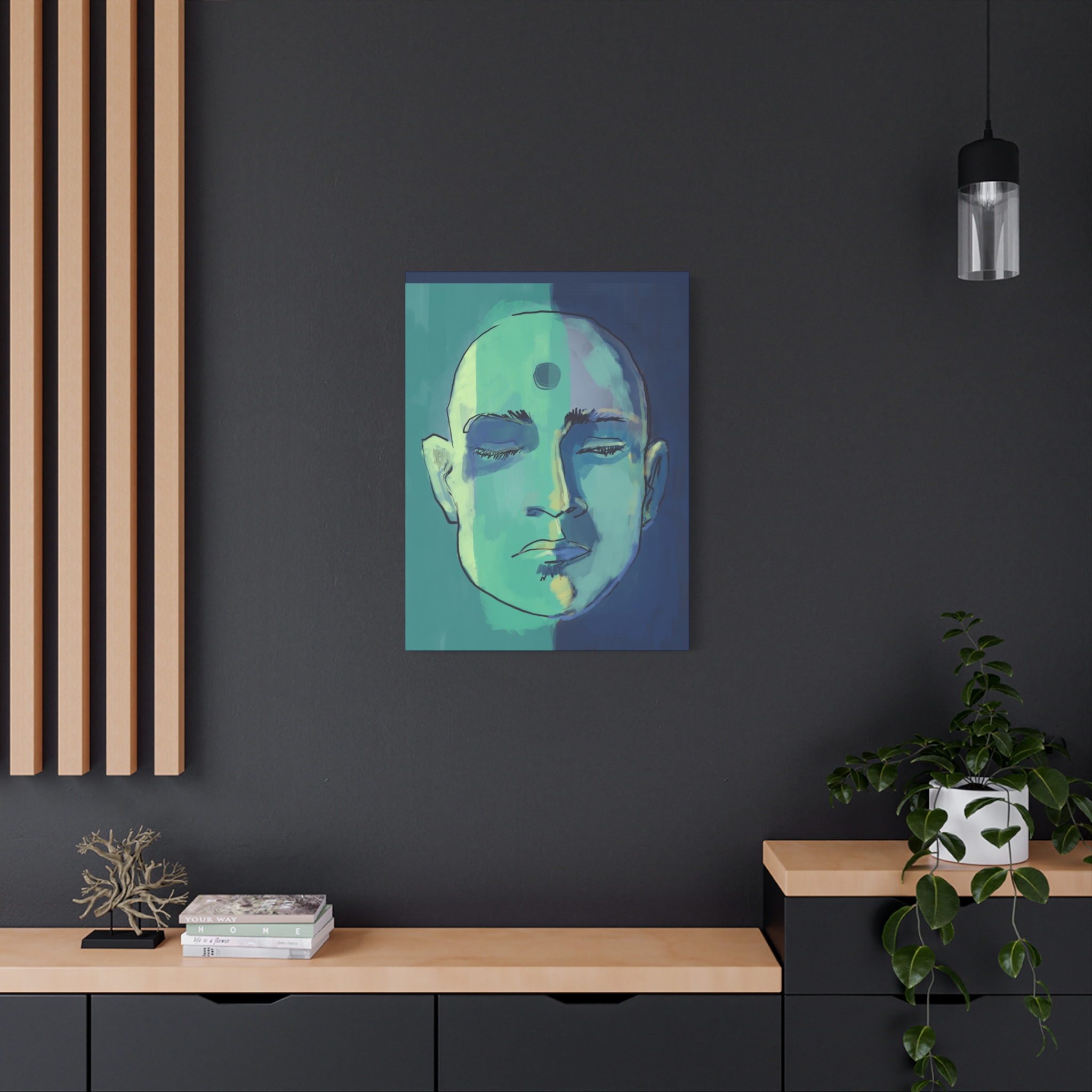 Meditative Face Canvas Art — Blue-Green Spiritual Portrait (Matte Stretched) - Image 20