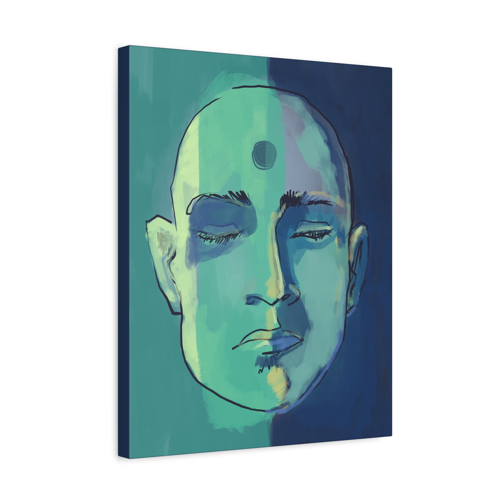 Meditative Face Canvas Art — Blue-Green Spiritual Portrait (Matte Stretched) - Image 10